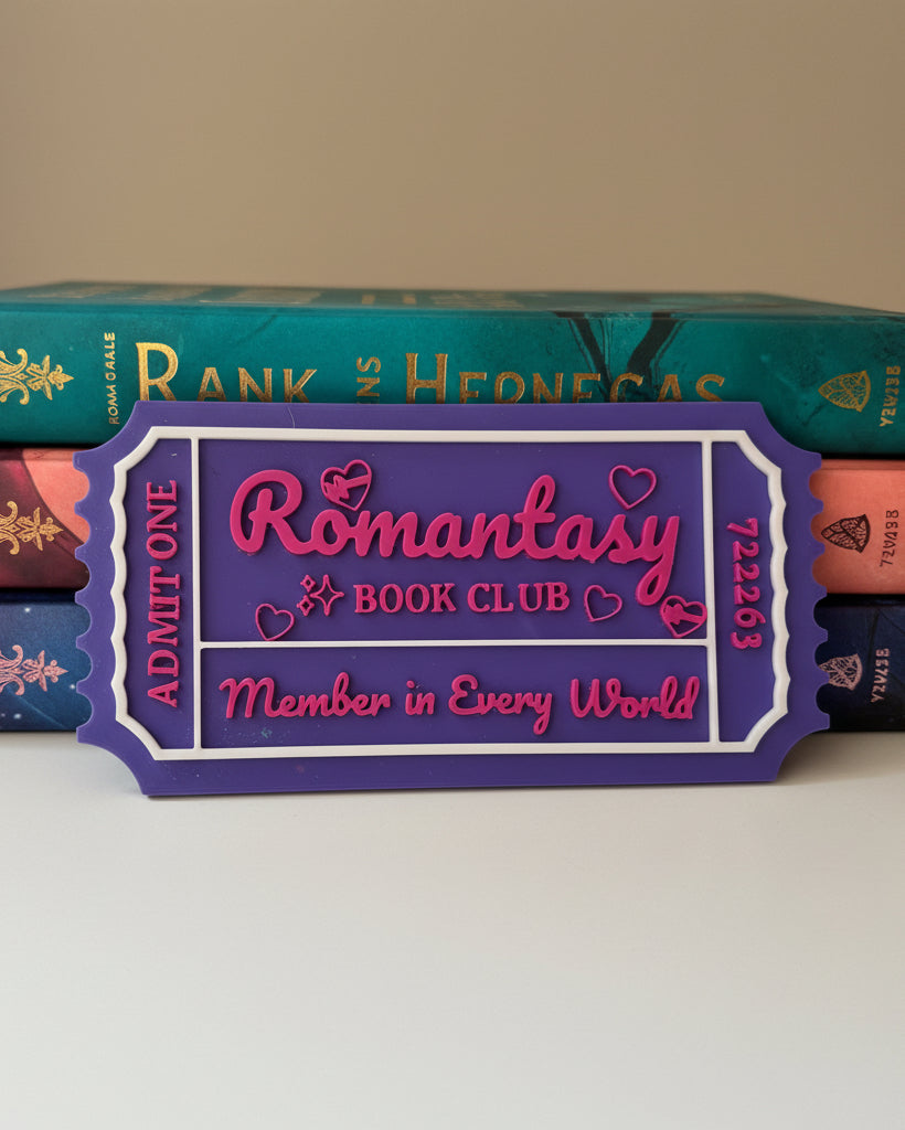 Romantasy Book Club Ticket Bookcase Sign