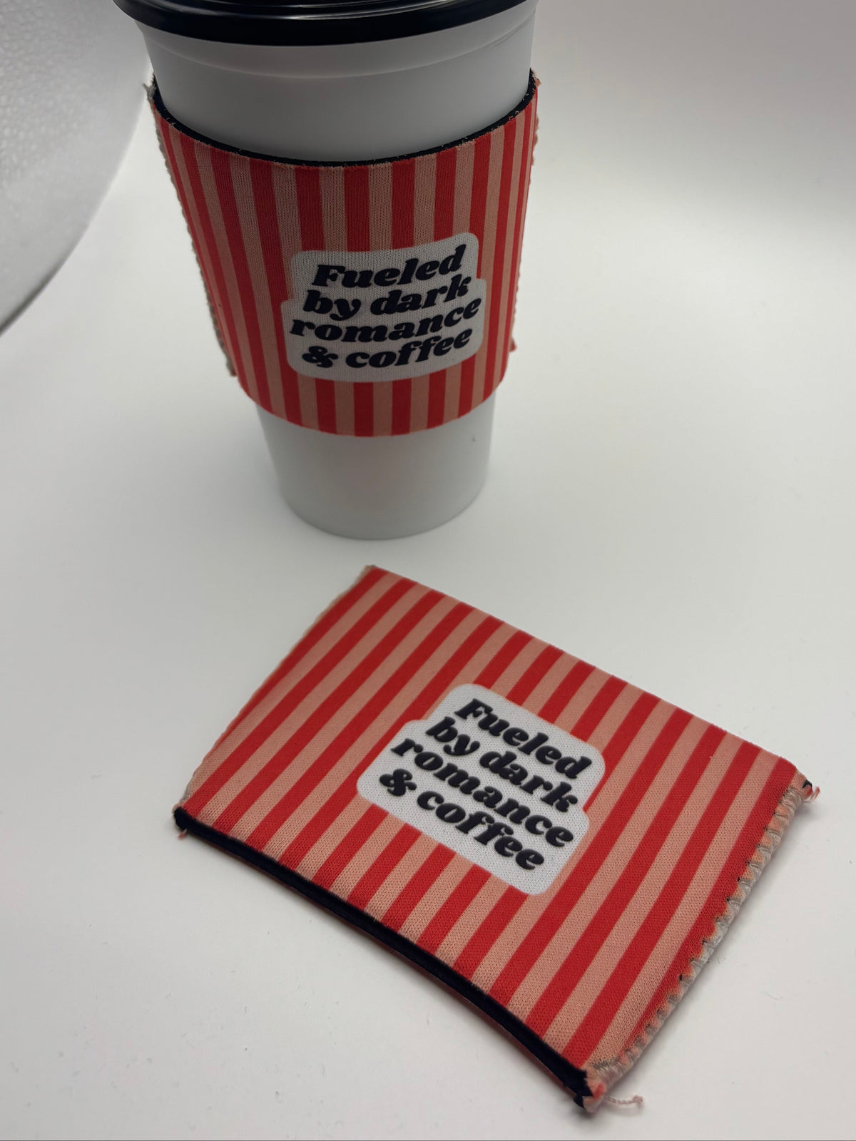 Fueled by Dark Romance & Coffee Cup Cozy – Red Stripes