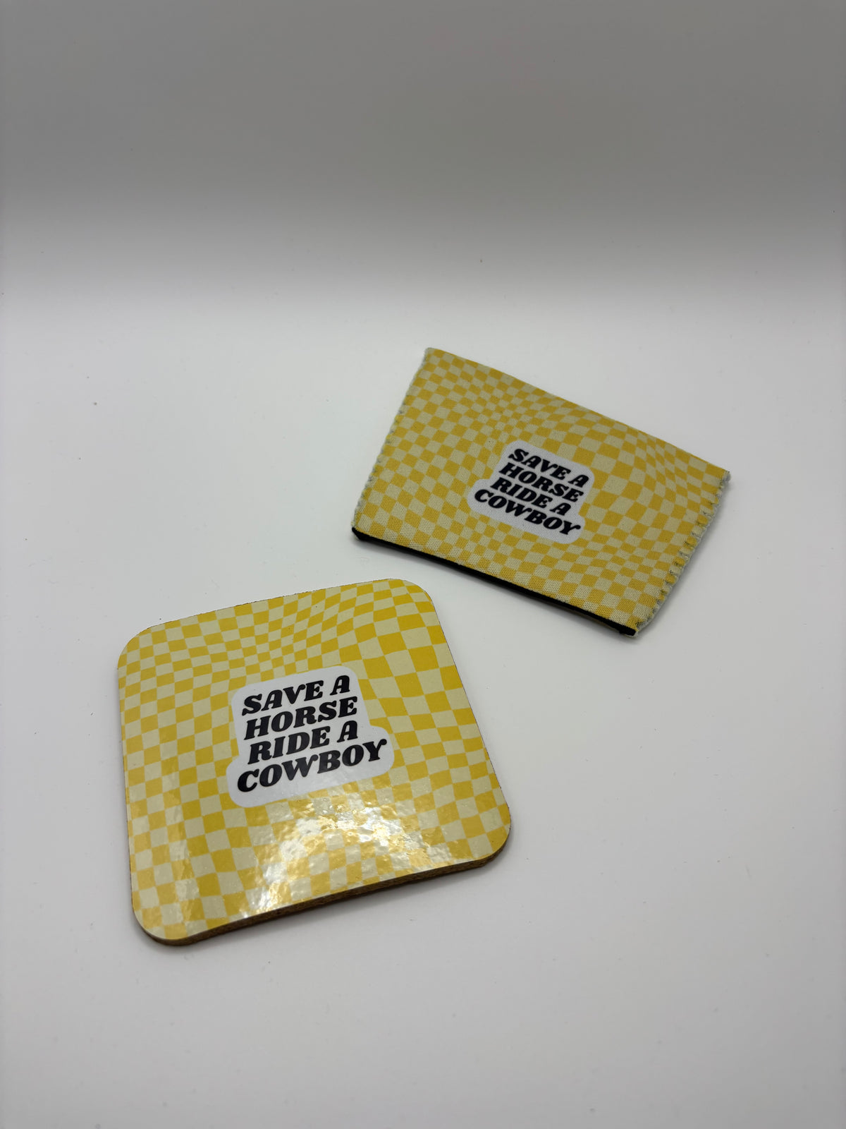 Save a Horse Ride a Cowboy Cork Coaster – Yellow Checkerboard