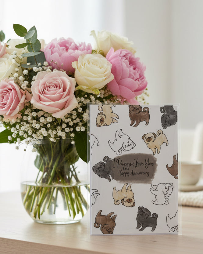 I Puggin' Love You Happy Anniversary Greeting Card - Funny Pug Card