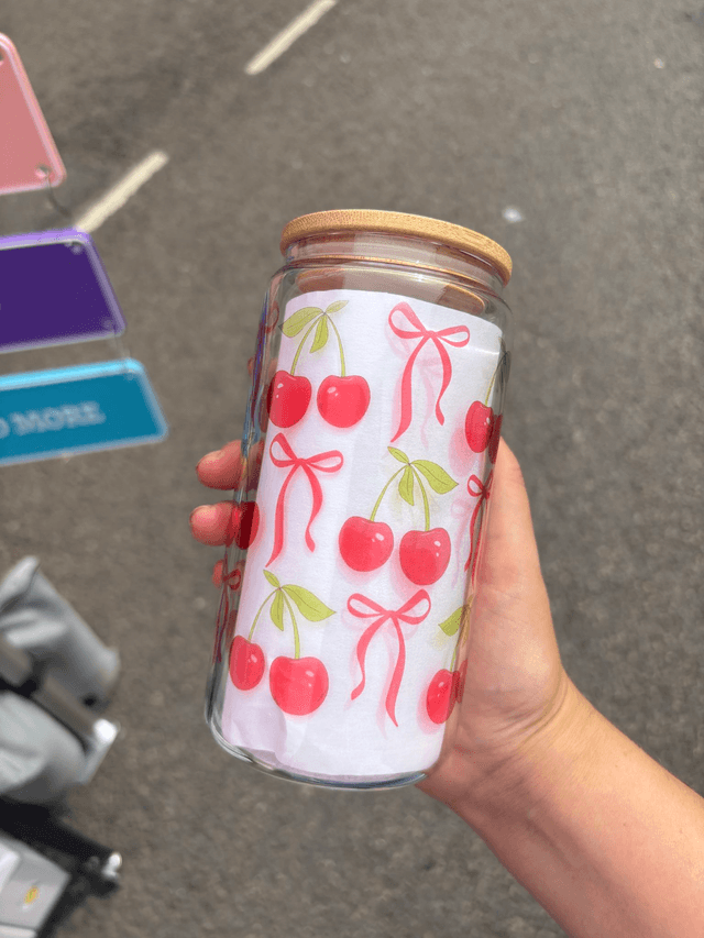 Cherry Sweetheart - Glass Tumbler with Bamboo Lid and Reusable Straw
