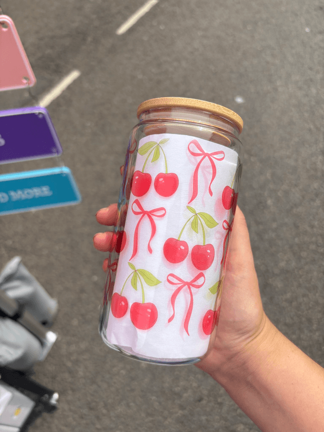 Cherry Sweetheart - Glass Tumbler with Bamboo Lid and Reusable Straw