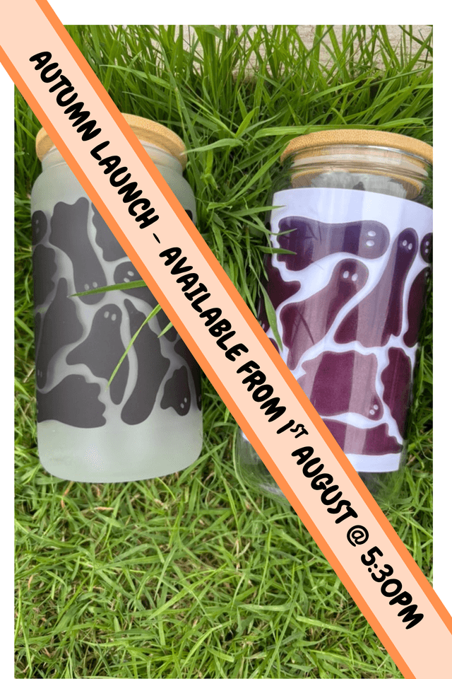 Ghosts - Glass Tumbler with Bamboo Lid and Reusable Straw