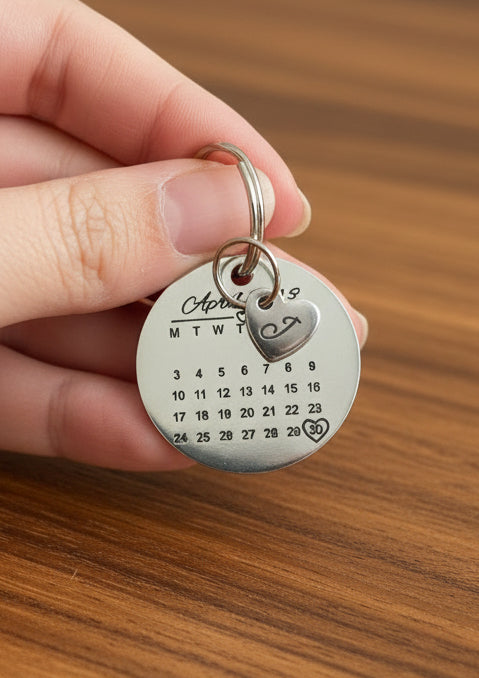 Personalised Engraved Calendar Keyring - Stainless Steel