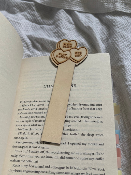 Love Hearts Wooden Bookmark - Romance Book Tropes
