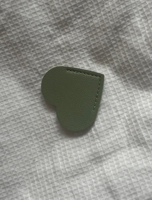 Custom Engraved Leather Heart Bookmark - Olive Green
