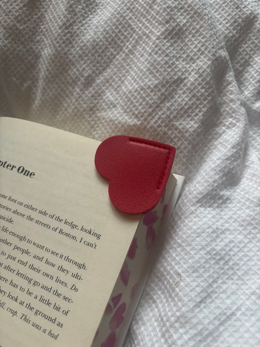 Custom Engraved Leather Heart Bookmark - Red