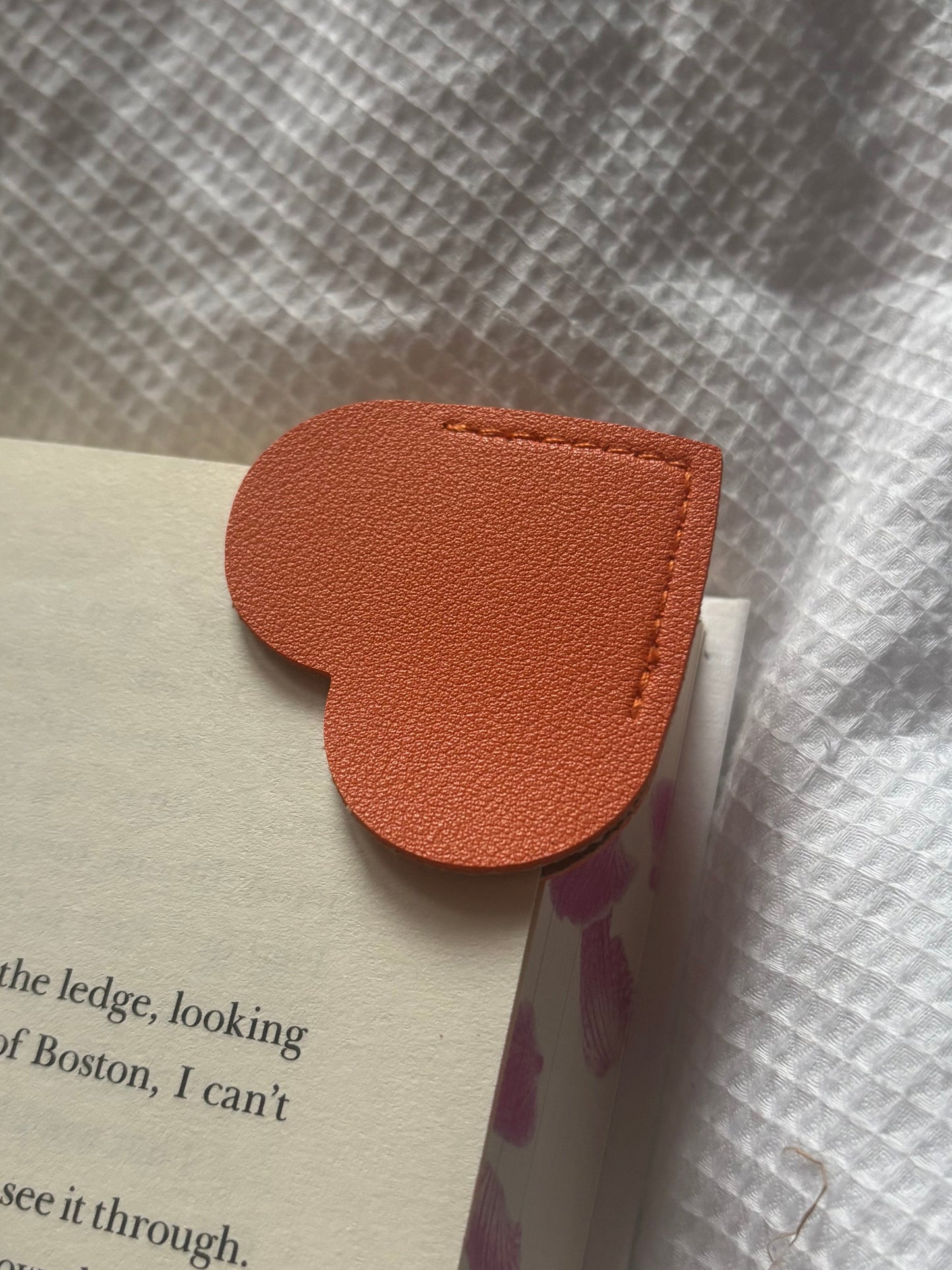 Custom Engraved Leather Heart Bookmark | Orange