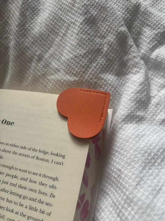 Custom Engraved Leather Heart Bookmark | Orange