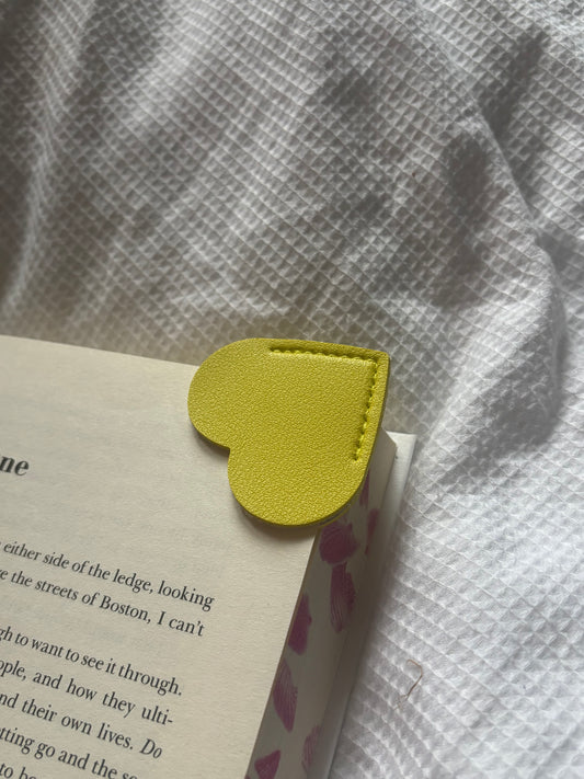 Custom Engraved Leather Heart Bookmark - Bright Yellow