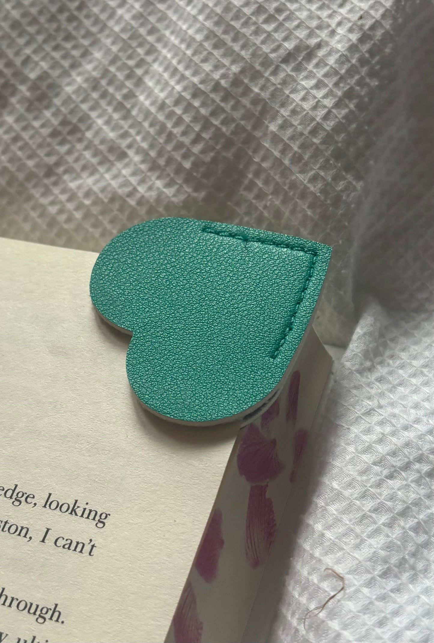Custom Engraved Leather Heart Bookmark - Emerald Green