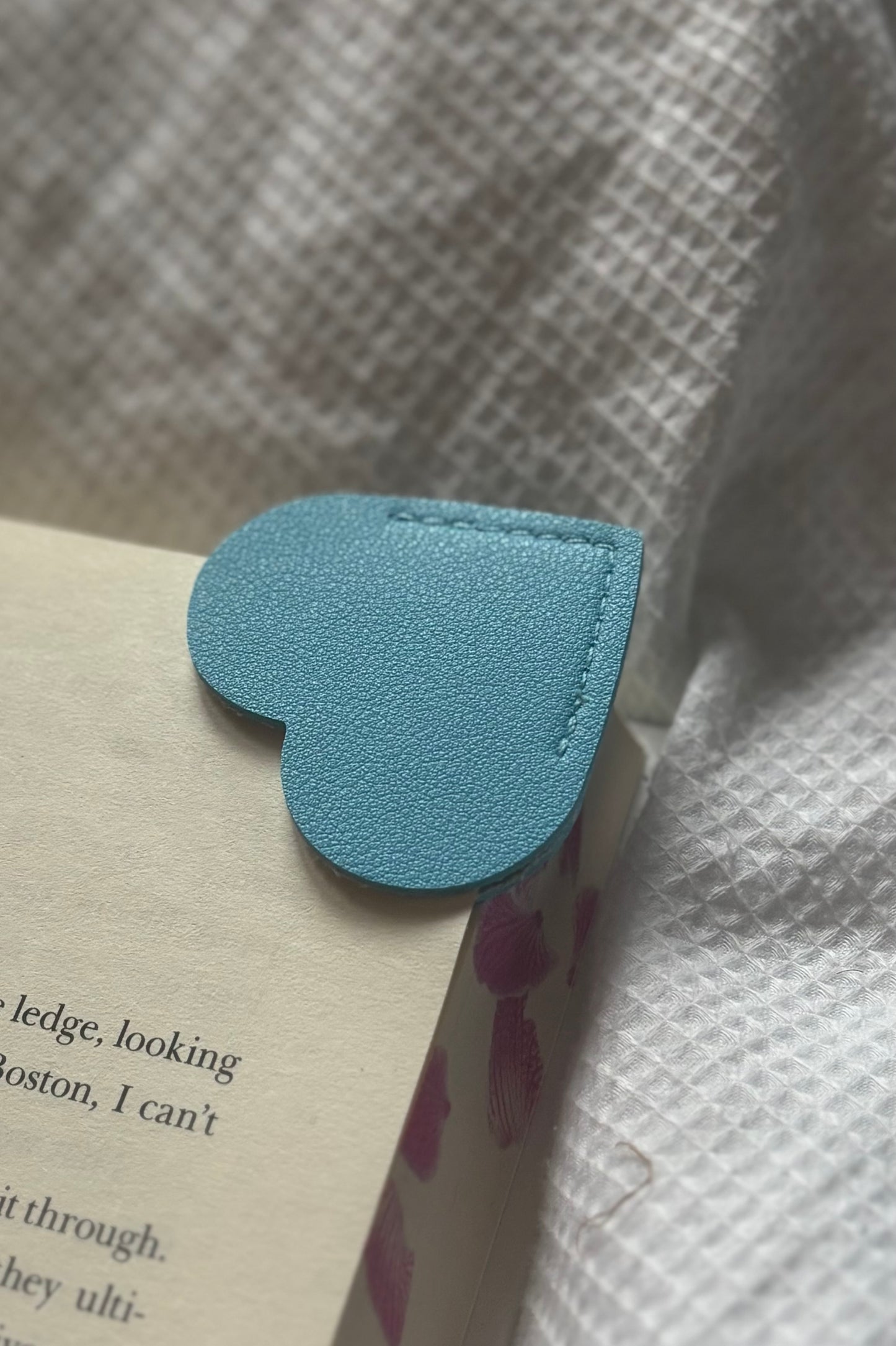 Custom Engraved Leather Heart Bookmark - Teal