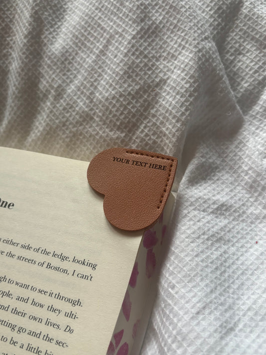 Custom Engraved Leather Heart Bookmark - Brown