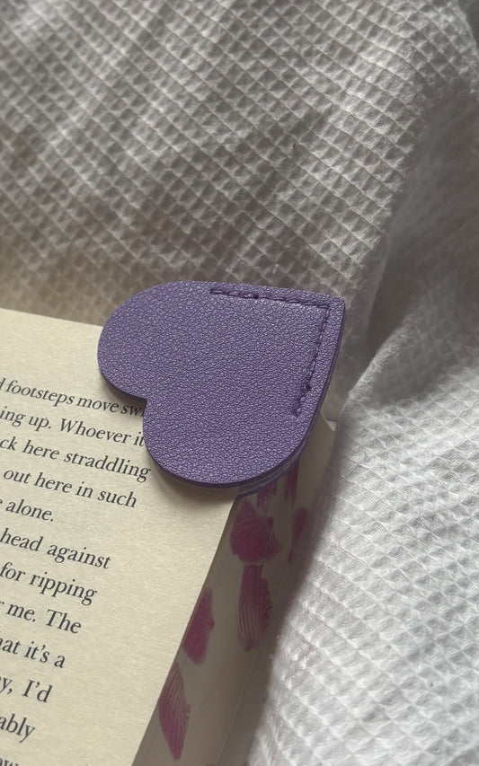 Custom Engraved Leather Heart Bookmark - Purple