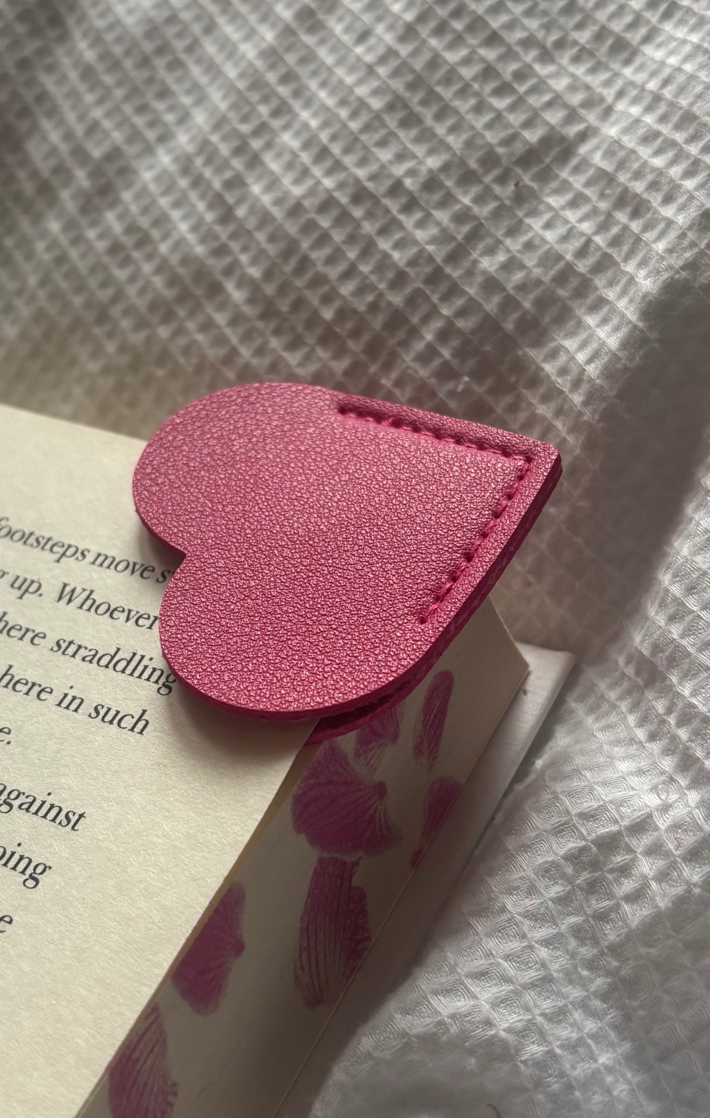 Custom Engraved Leather Heart Bookmark - Magenta