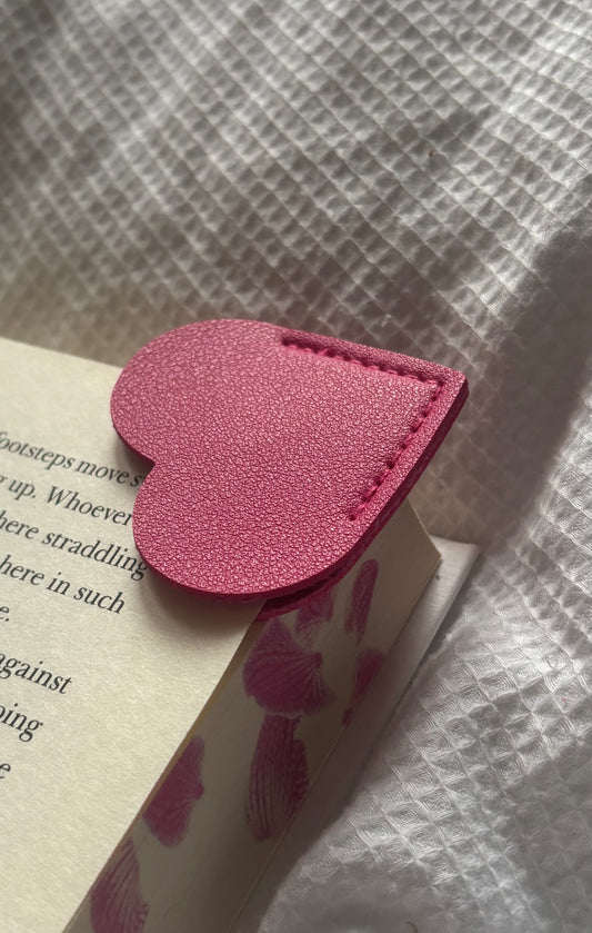 Custom Engraved Leather Heart Bookmark - Magenta