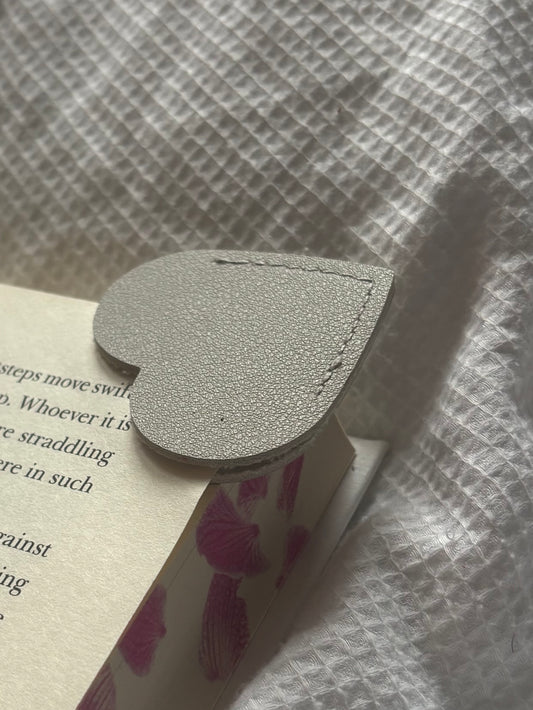 Custom Engraved Leather Heart Bookmark - Grey