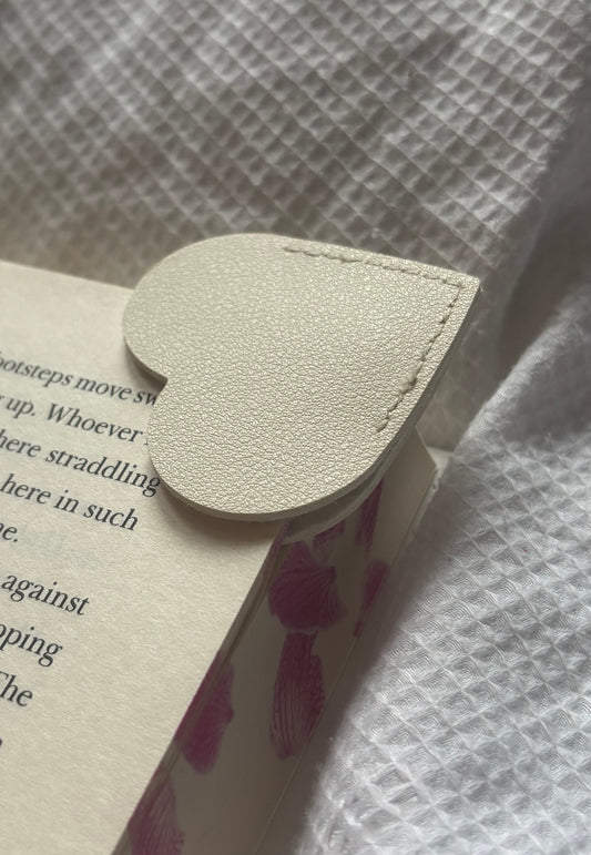 Custom Engraved Leather Heart Bookmark - Cream