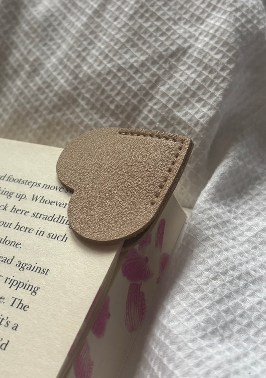 Custom Engraved Leather Heart Bookmark - Tan