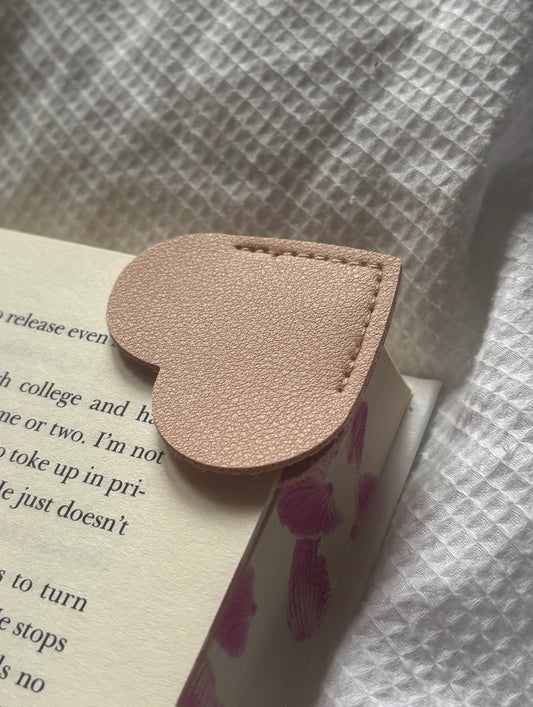 Custom Engraved Leather Heart Bookmark - Beige