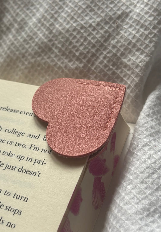 Custom Engraved Leather Heart Bookmark - Dusty Rose