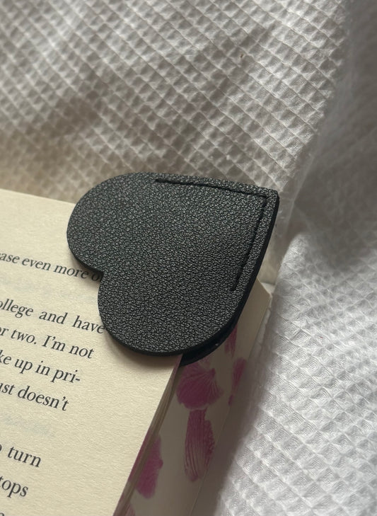 Custom Engraved Leather Heart Bookmark - Black