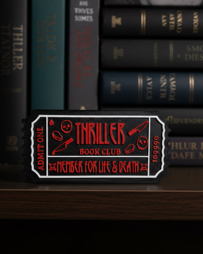 Thriller Book Club 3D Printed Bookcase Sign