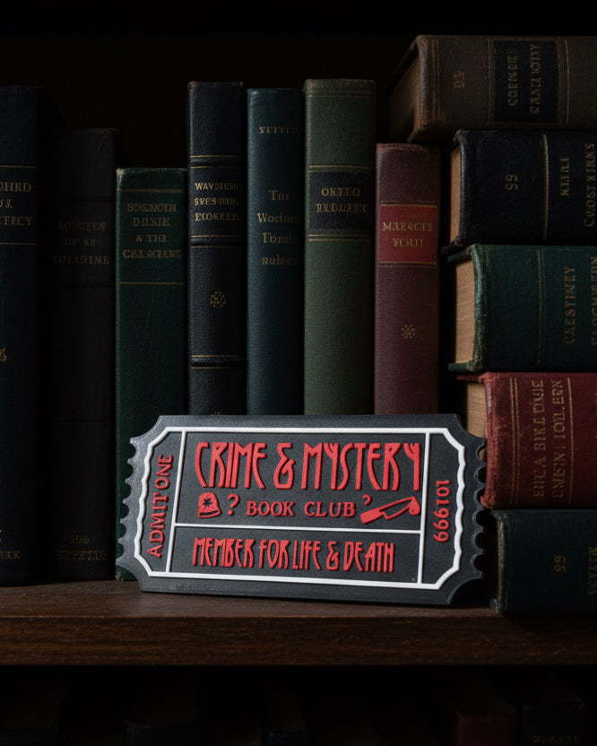 Ticket-like design with text on a white background