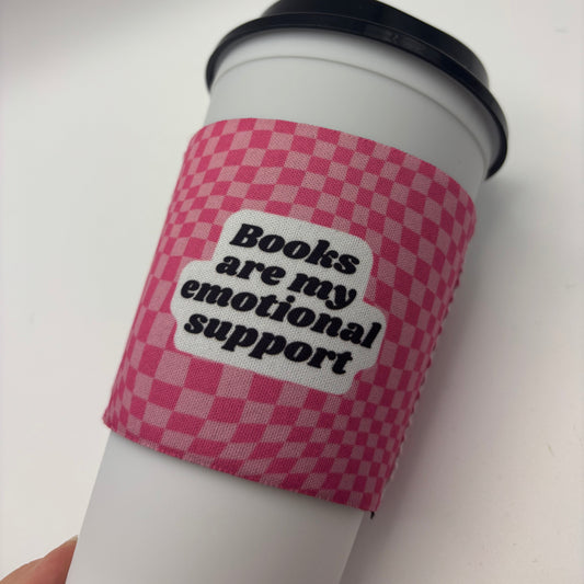 Books Are My Emotional Support Cup Cozy – Pink