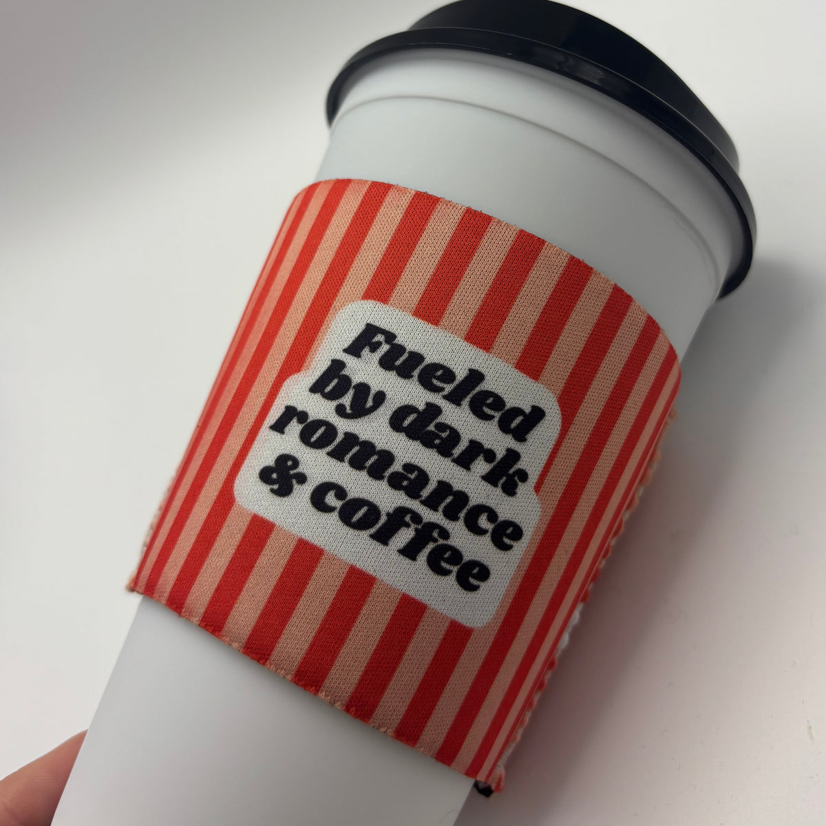 Fueled by Dark Romance & Coffee Cup Cozy – Red Stripes