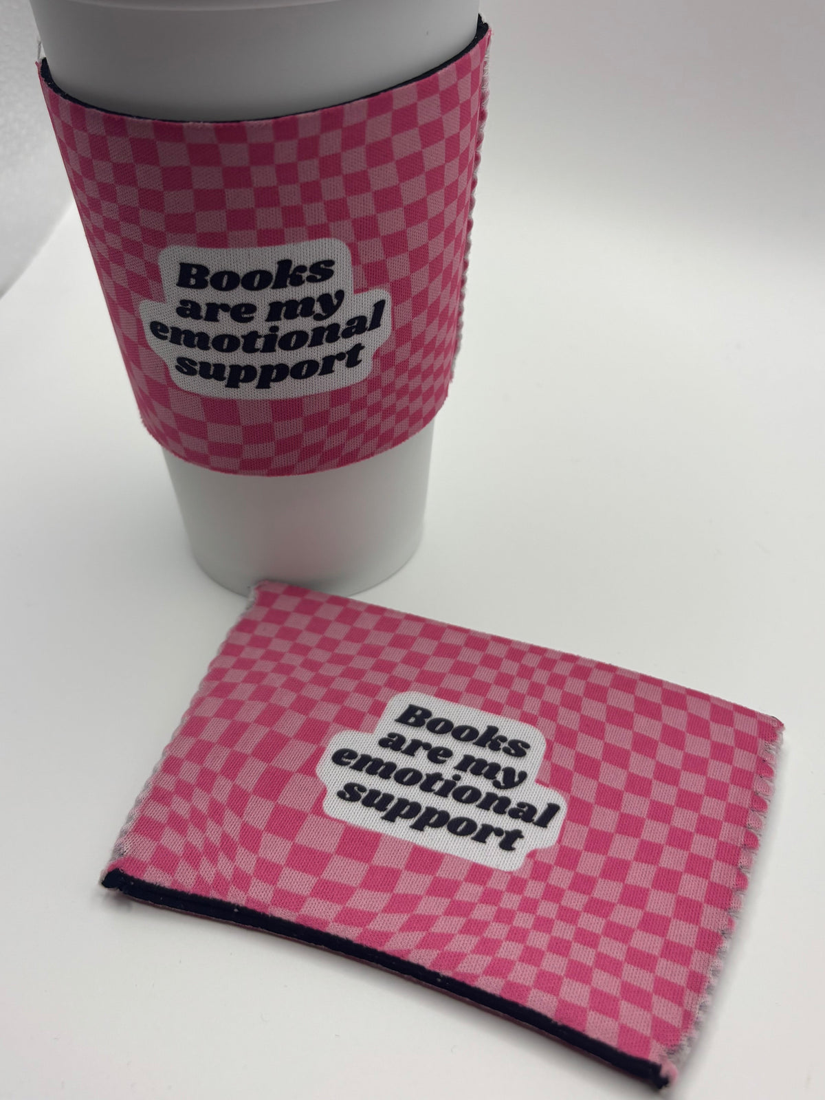 Books Are My Emotional Support Cup Cozy – Pink