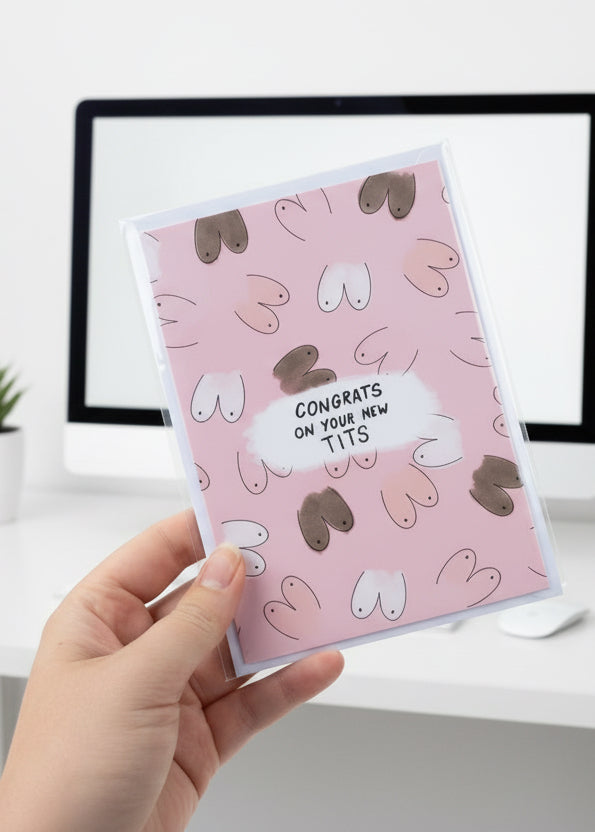 Congrats On Your New Tits Greeting Card - Funny Boob Job Card