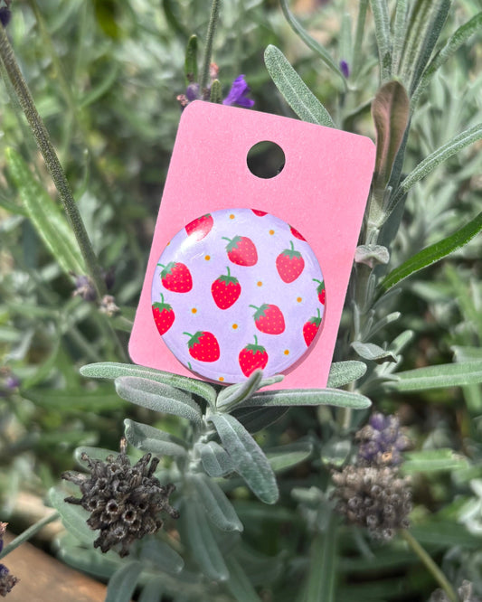 Strawberry & Flower Pattern 25mm Badge