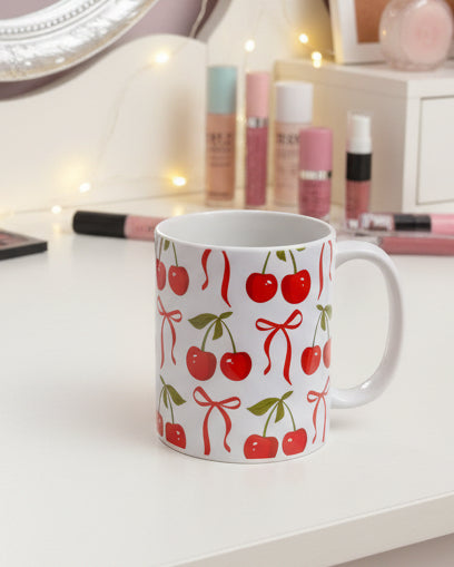 Cherry & Bows Pattern Ceramic Mug - 11oz Gift Mug