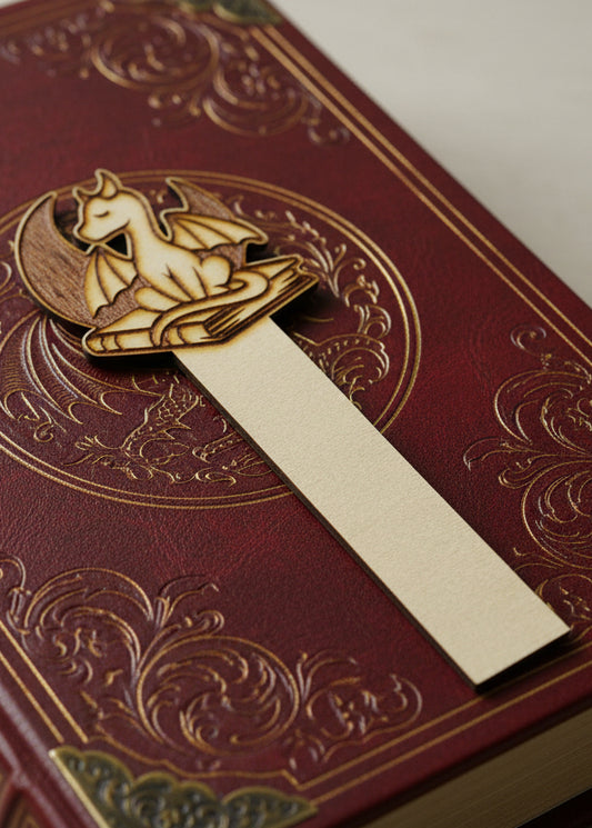 Dragon Reading Wooden Bookmark - Fantasy Book Lover Gift