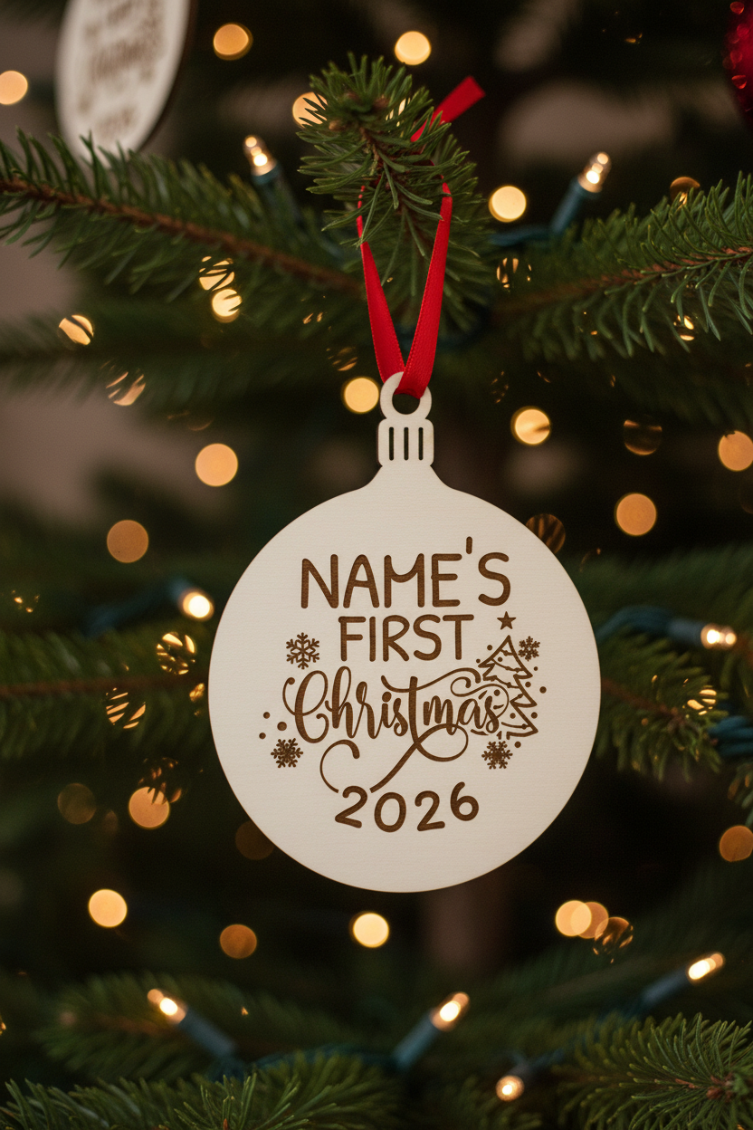 Personalised First Christmas Wooden Bauble with new design
