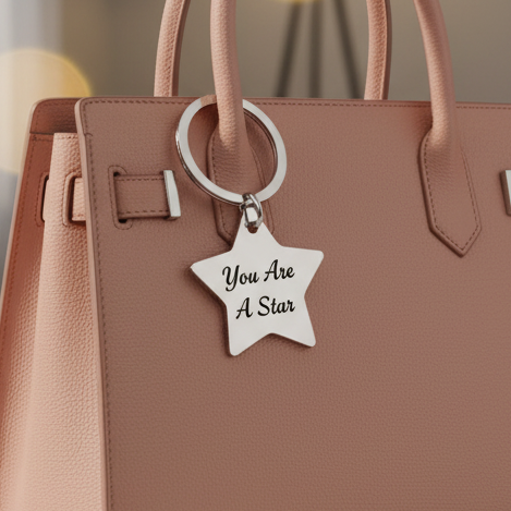 Personalised Engraved Star Keyring - Stainless Steel