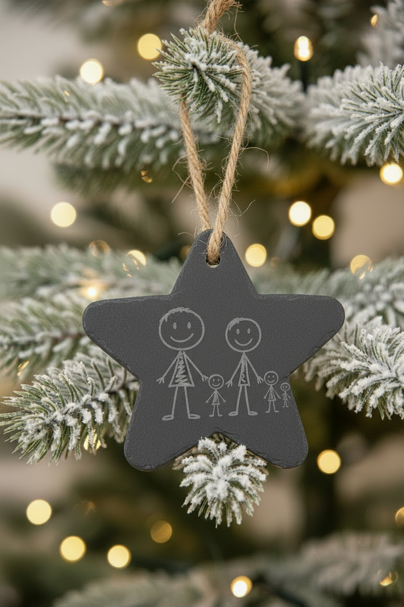 Dark slate star hanging decoration with natural jute twine cord