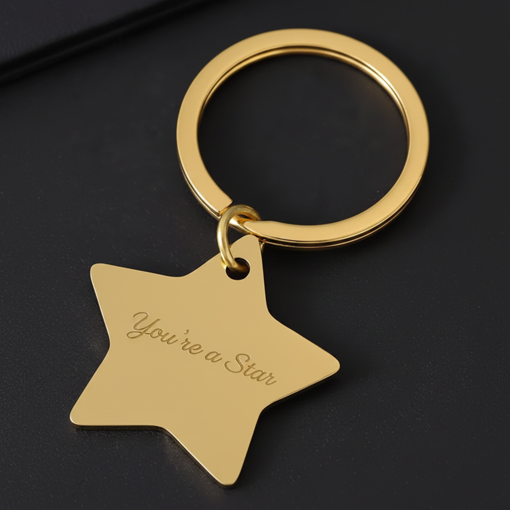 Personalised Engraved Star Keyring - Stainless Steel in Gold
